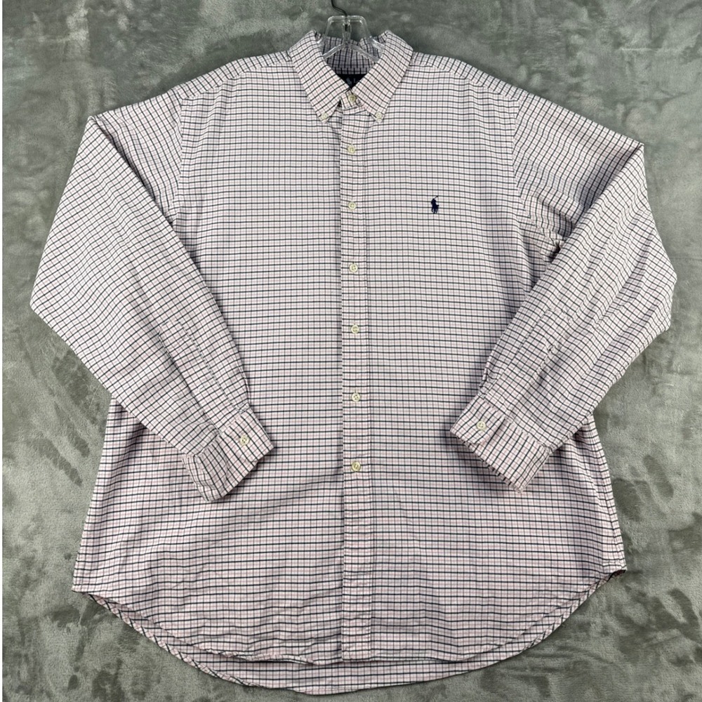 Ralph Lauren Button-Down Mens XL Classic Fit Pink Navy Plaid EUC